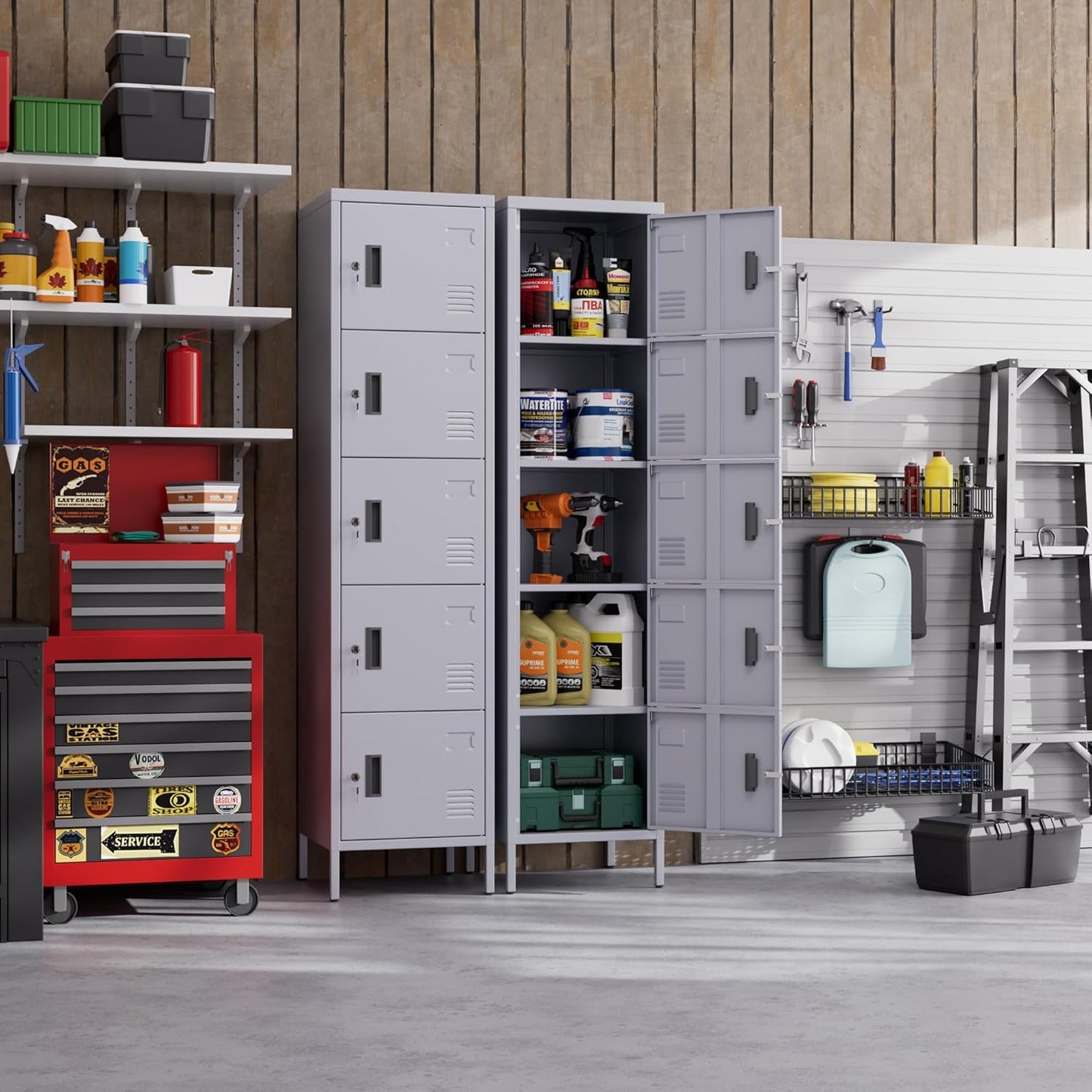 Metal Locker with Lock and Ventilation Holes,Metal Storage Locker with Business Card Slot for Home,Gym,Garage,School,Office,66" H x 15.8" W x 15.8" D Assembly Required,Dark Grey