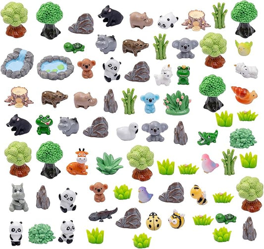 Miniature Small Animal Figurines, 80pcs of Mini Resin Animals, Forest Decoration Ornaments, Miniature Landscape Ornament Sets, Fairy Garden and Dollhouse Accessories