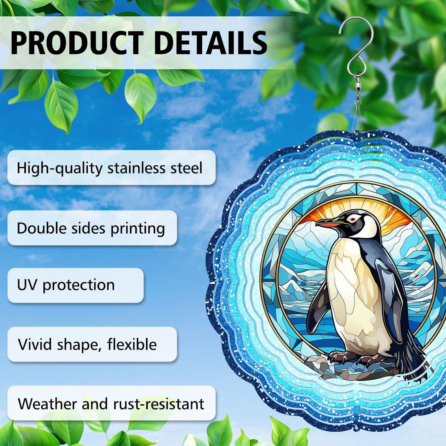 Penguin Yard and Garden Wind Spinner, Unique 3D Hanging Penguin Wind Spinner