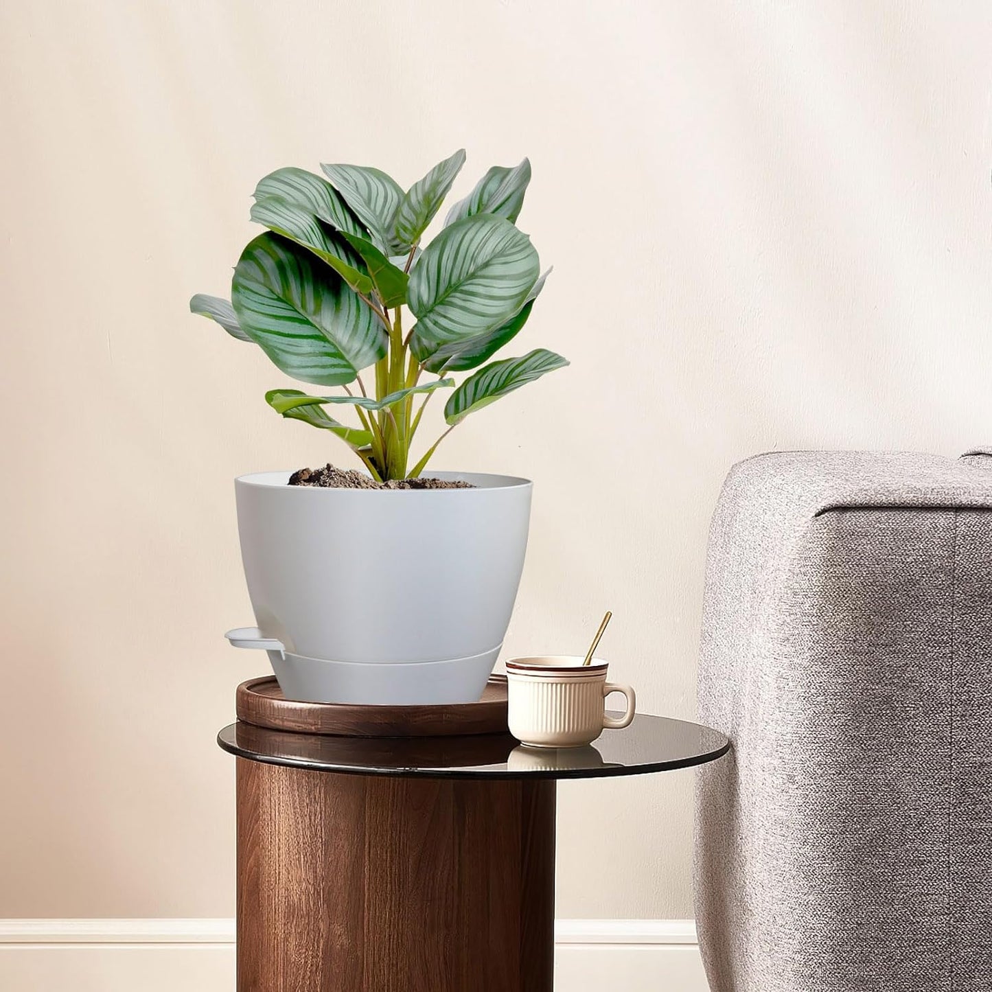 10 inch Self Watering Pots, 2 Pack Plastic Planters with Mesh Drainage Holes for Garden Plants and Flower, Plants Pots with Deep Reservoir for Indoor Outdoor Plants, White