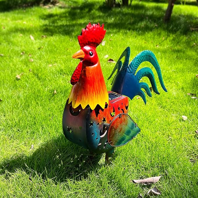 LIFFY Metal Rooster Yard Decor,18 Inch Solar Chicken Yard Decorations Outdoor,Garden Rooster Decor for Outside,Lawn Statues Decorative Ornaments for Home Patio Backyard Landscape