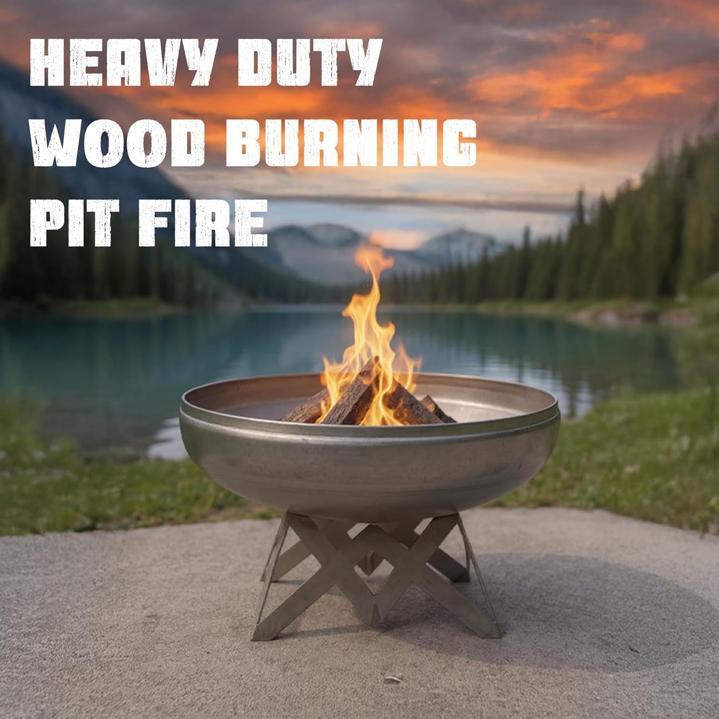 Liberty Fire Pit – Ohio Flame Wood Burning Outdoor Fire Pit - 36" Diameter with Angled Base (Made in USA)