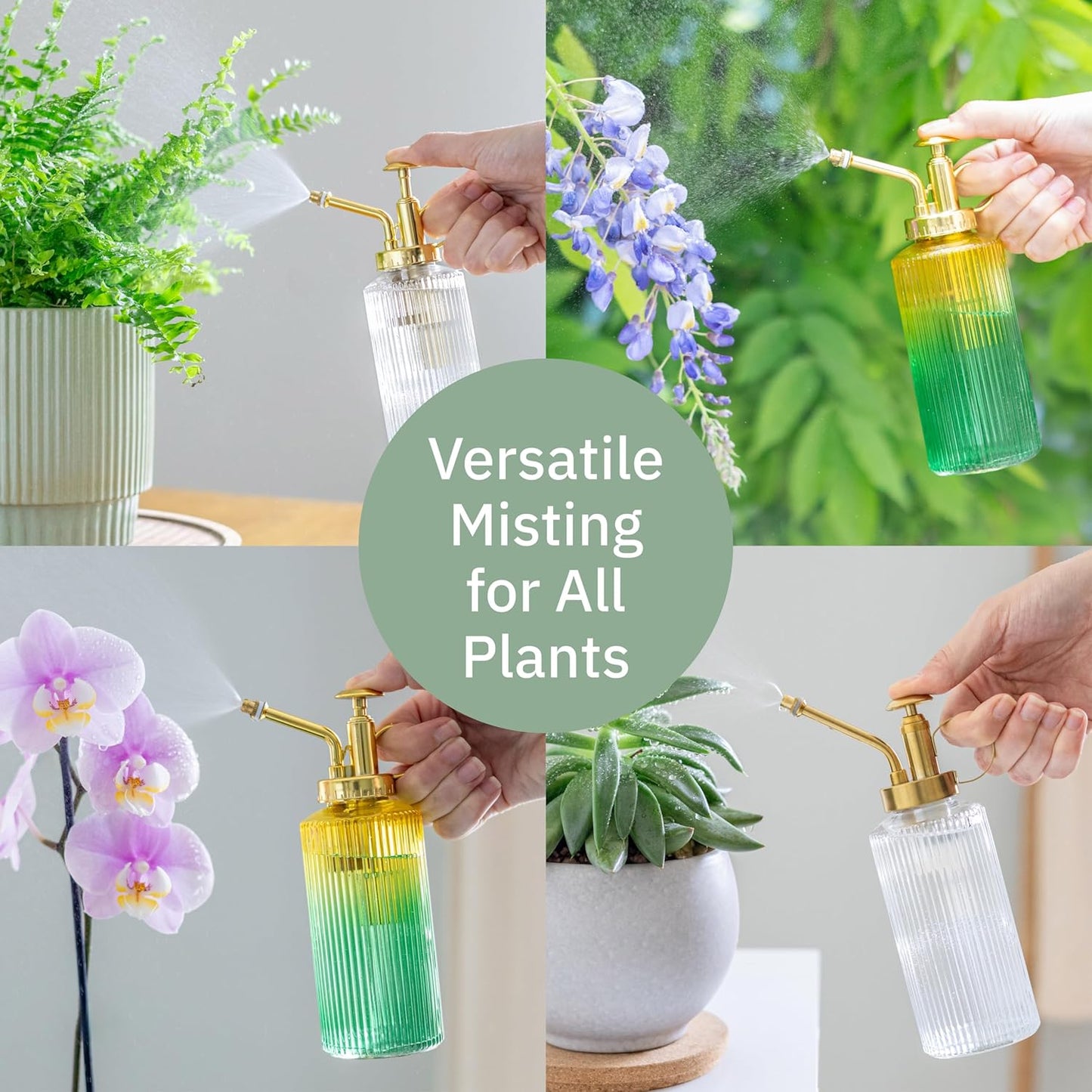 Useful Co. Yellow & Green Glass Plant Mister for inside, Mister for Plants, Plant Sprayer Mister, Decorative Plant Mister Spray Bottle with Adjustable Nozzle for indoor plants (230ml/ 7.8oz)