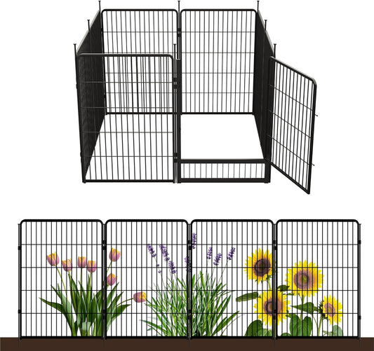 Decorative Garden Fence with Gate 40 in(H) x 17.8 ft(L) 8 Panels, Heavy Duty Metal Animal Barrier Fence for Yard, Flower Bed Fencing, Garden Border Fence, Easy Set Up, Black