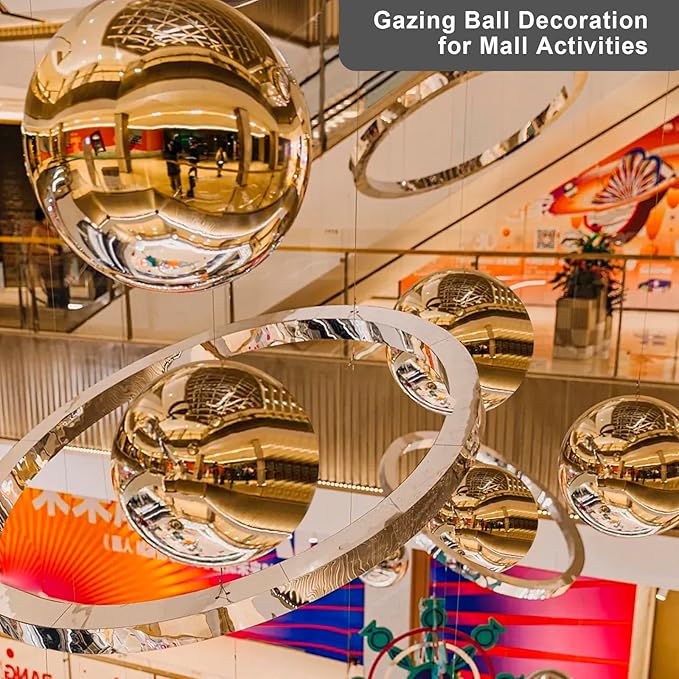 Nerien Gazing Ball, 3.9" Stainless Steel Garden Mirror Globe, Polished Ornament Sphere, Hollow Floating Reflective Hemisphere, Home Outdoor Pond Housewarming Swimming Pool Decoration, Gold, 2pcs