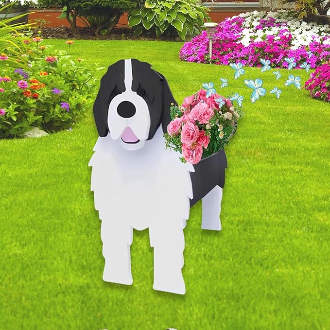 Newfoundland Dog Planter Plant Pots,Cute Garden Dog Flower Planter,Dog Planters Birthday Gifts for Women,Office,Indoor/Outdoor Decor（9.45 * 6.77 * 13.99in）