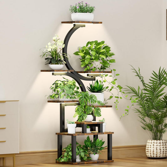 Plant Stand Indoor with Grow Lights, 8 Tiered Indoor Plant Stand, 61" Lighted Corner Plant Stands for Indoor Growing, Large Flower Holder for Living Room, Patio, Balcony Décor