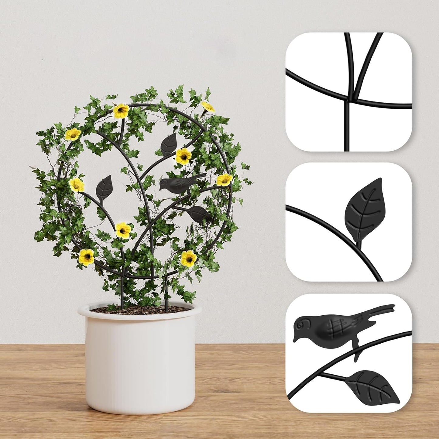 Indoor Plant Trellis for Climbing Plants, Small Garden Trellis for Potted Plant Support Outdoor, Round Circle Trellis with Bird, 2 Pack Small Houseplant Metal Wire Trellis for Vine Ivy