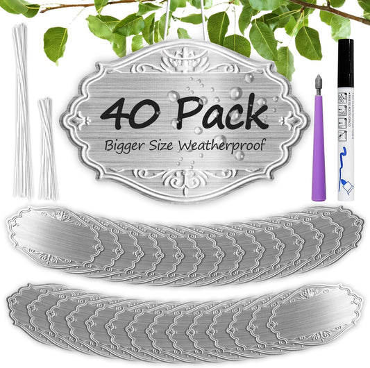 40PCS Plant Labels,Bigger Size Aluminum Metal Plant Tags Plant Label for Outdoor Garden Waterproof,Silvery Plant Name Tags for Tree,Vegetables,Herbs