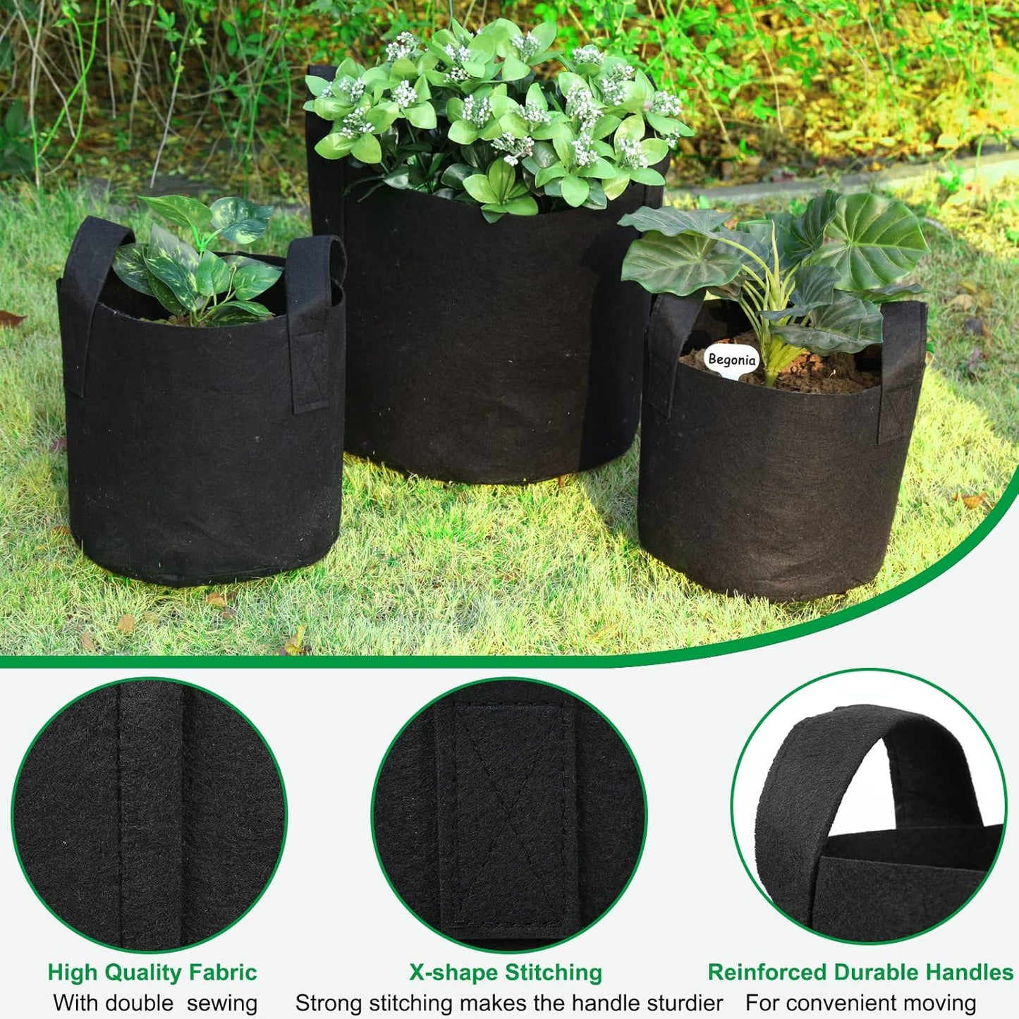 JERIA 16-Pack 10 Gallon Grow Bags, Heavy Duty Thickened Nonwoven Fabric Pots Container with Reinforced Handles, Vegetable/Flower/Plant Grow Pots Come with 16 Pcs Plant Labels