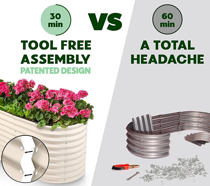 Galvanized Raised Garden Beds Outdoor // 6×2×2 ft Planter Raised Beds for Gardening, Vegetables, Flowers // Large Metal Garden Box (White) // Patented Tool-Free Design