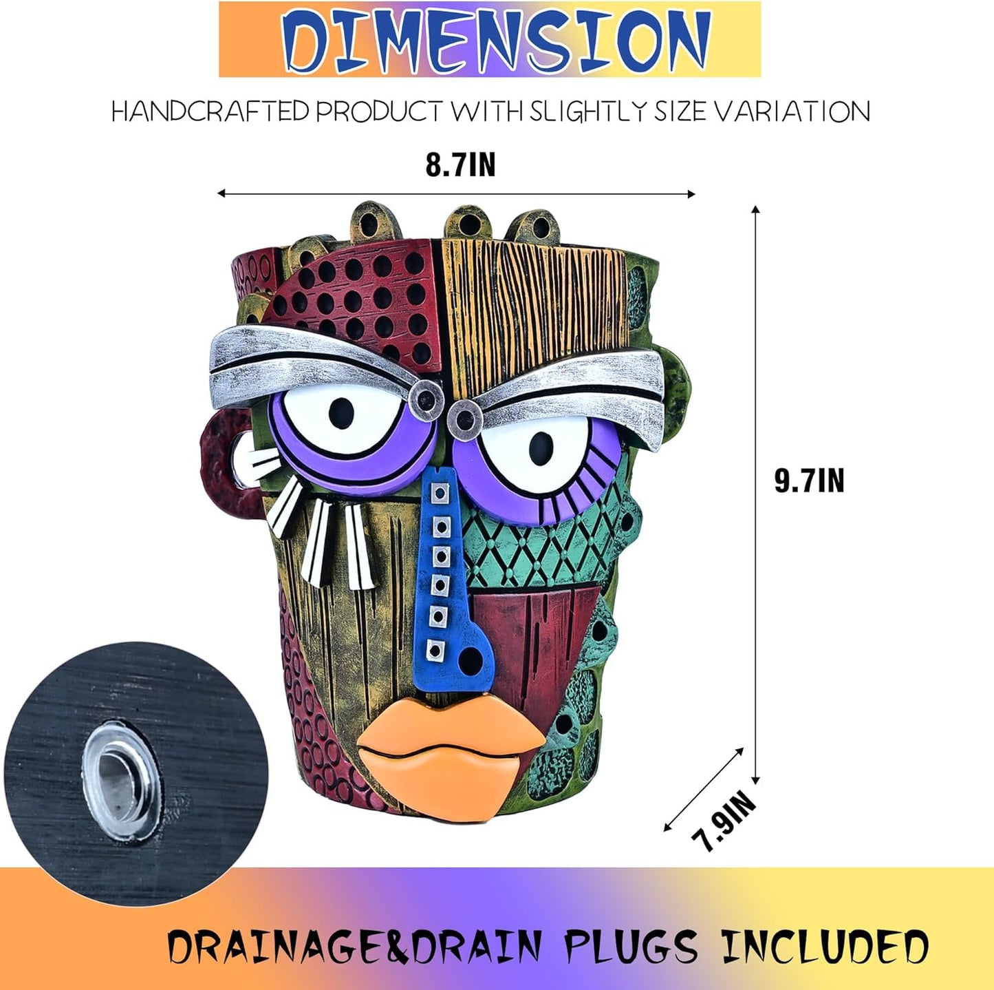 Bohemian Face Planter Pots for Plants,Hand-Painted Colorful Flower Pots with Drainage, Indoor Outdoor Garden Decor Gift(Classic,Large)