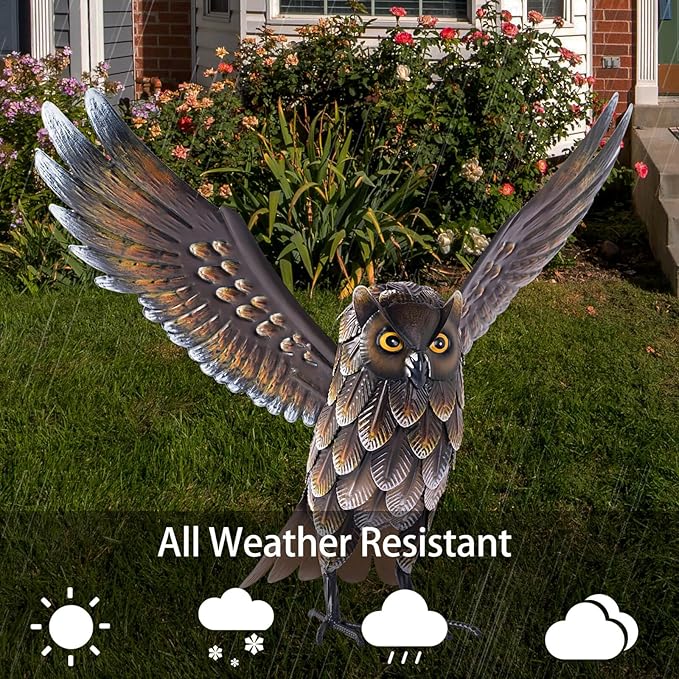 Natelf Garden Owl Sculptures & Statues, Standing Metal Bird Yard Art Sculpture for Patio Backyard Pond Outdoor Decorations