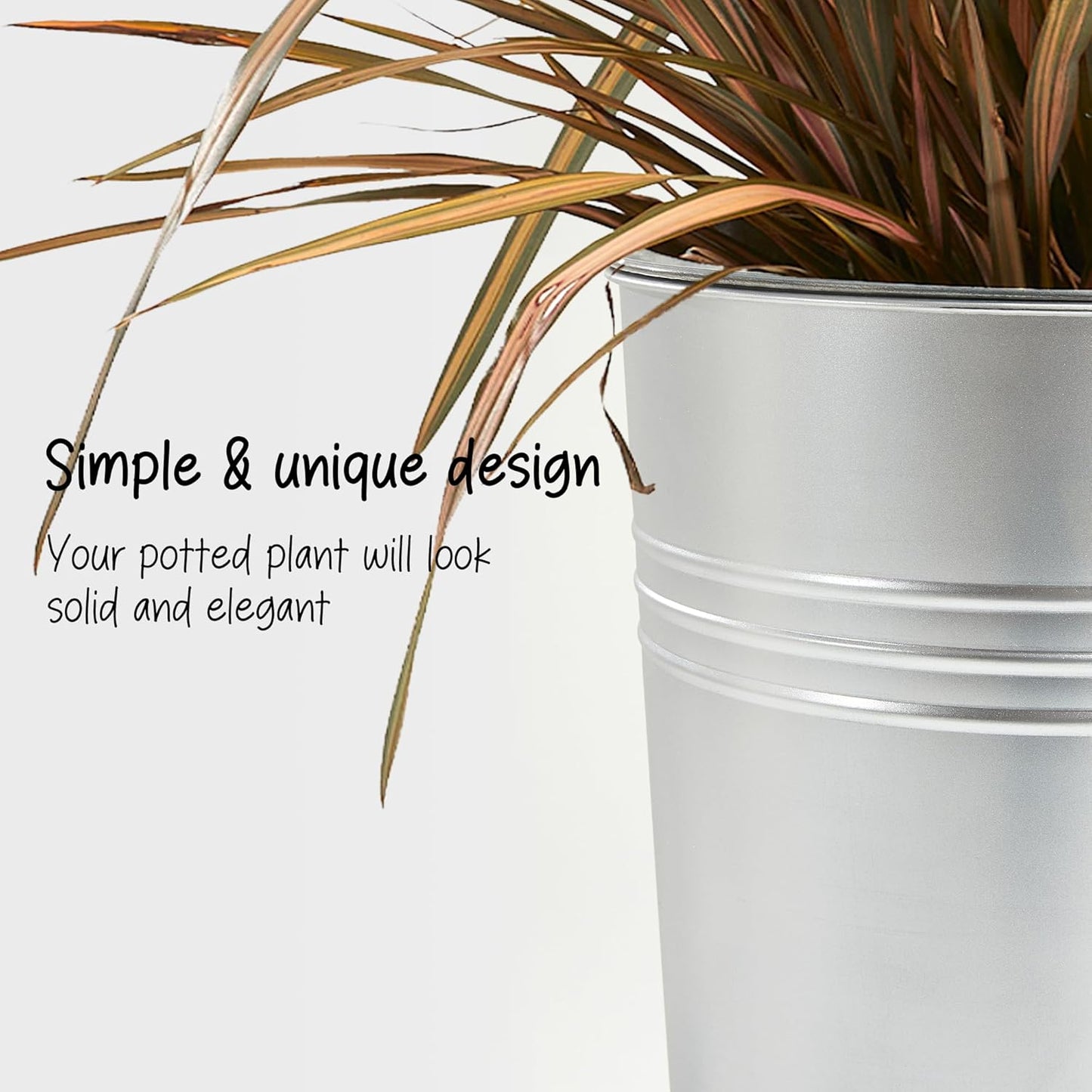 KOL 28'' Tall Galvanized Steel Planter Pot - Flower Pot with Water Level Indicator for Plants - 2-Pack Self Watering Planters - Round Silver Powder Metal Planter Box - Indoor Outdoor Grande Plant