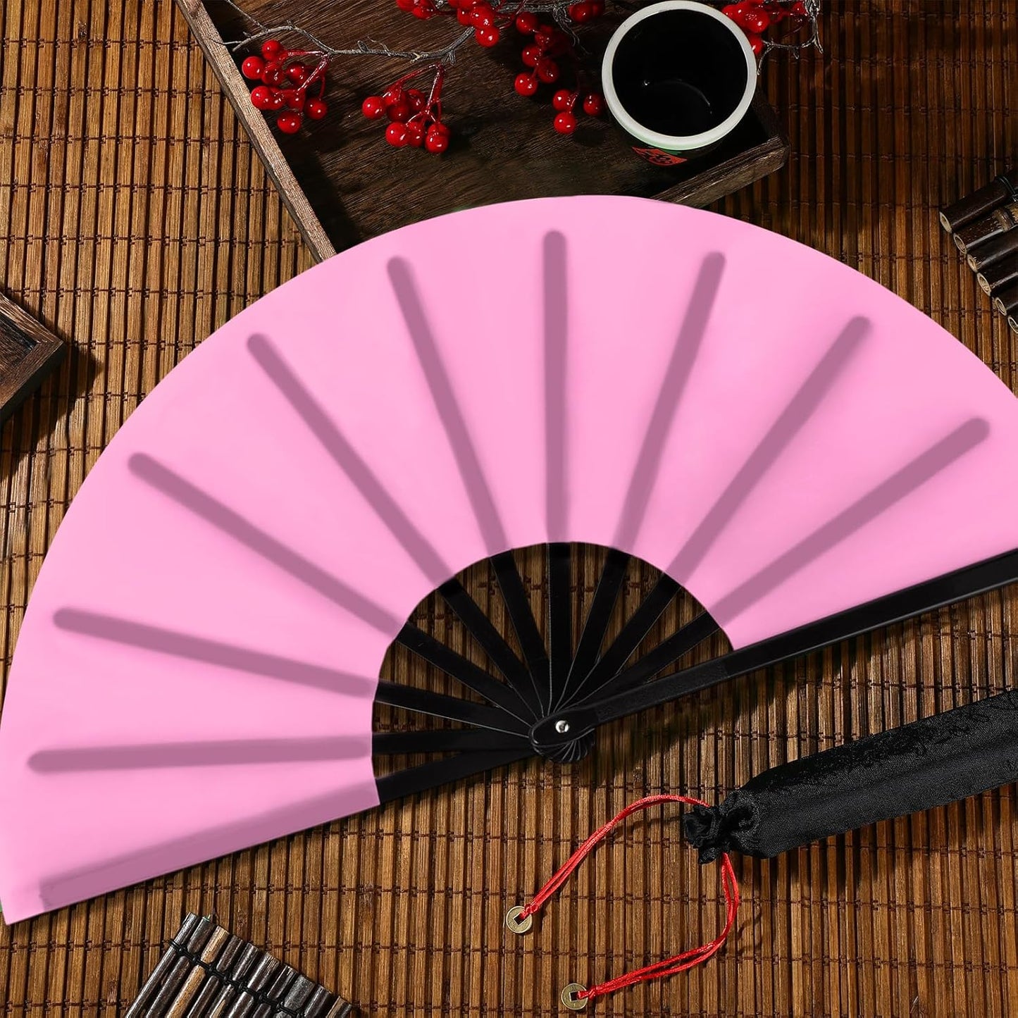 Maitys 4 Packs Large Clap Fans for Line Dancing Large Chinese Folding Hand Fans for Men and Women, Festival, Tai Ji, Kungfu, Martial Art, Gifts (Pink)