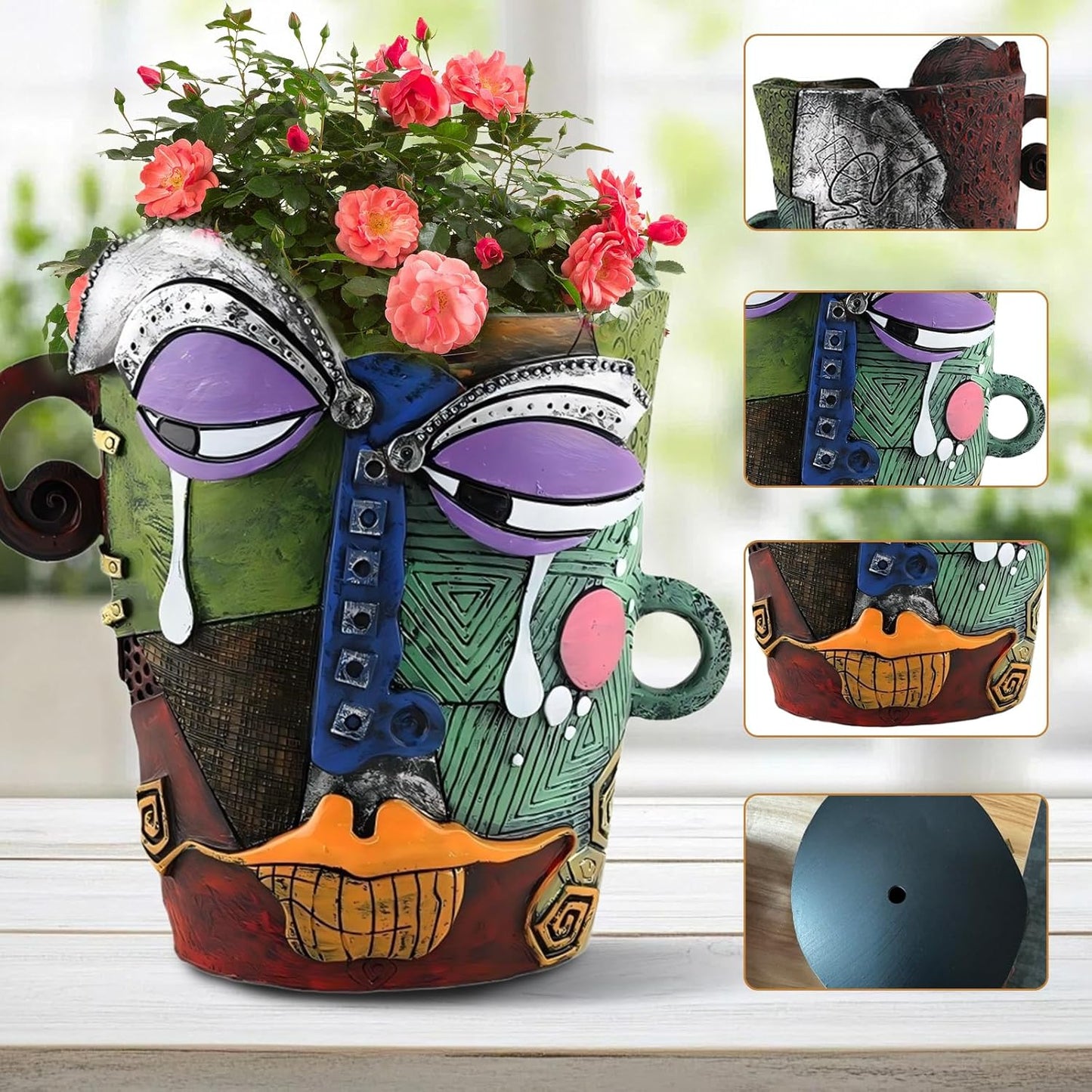 Brutalist Abstract Face Planters Pots, Unique Abstract Flower Pot Head Planter Pot Ornaments Resin Picasso Tears Flowerpot with Drainage Hole for Indoor and Outdoor Plants Home Decor (Tears)