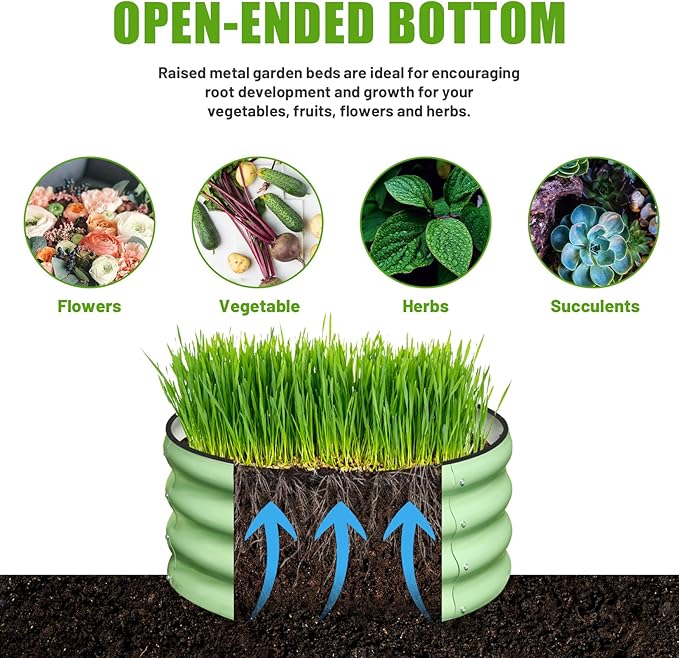 SnugNiture 3 Pcs 2x2x1ft Round Galvanized Raised Garden Bed Kit Outdoor, Metal Planter Box for Planting Plants Vegetables, Green