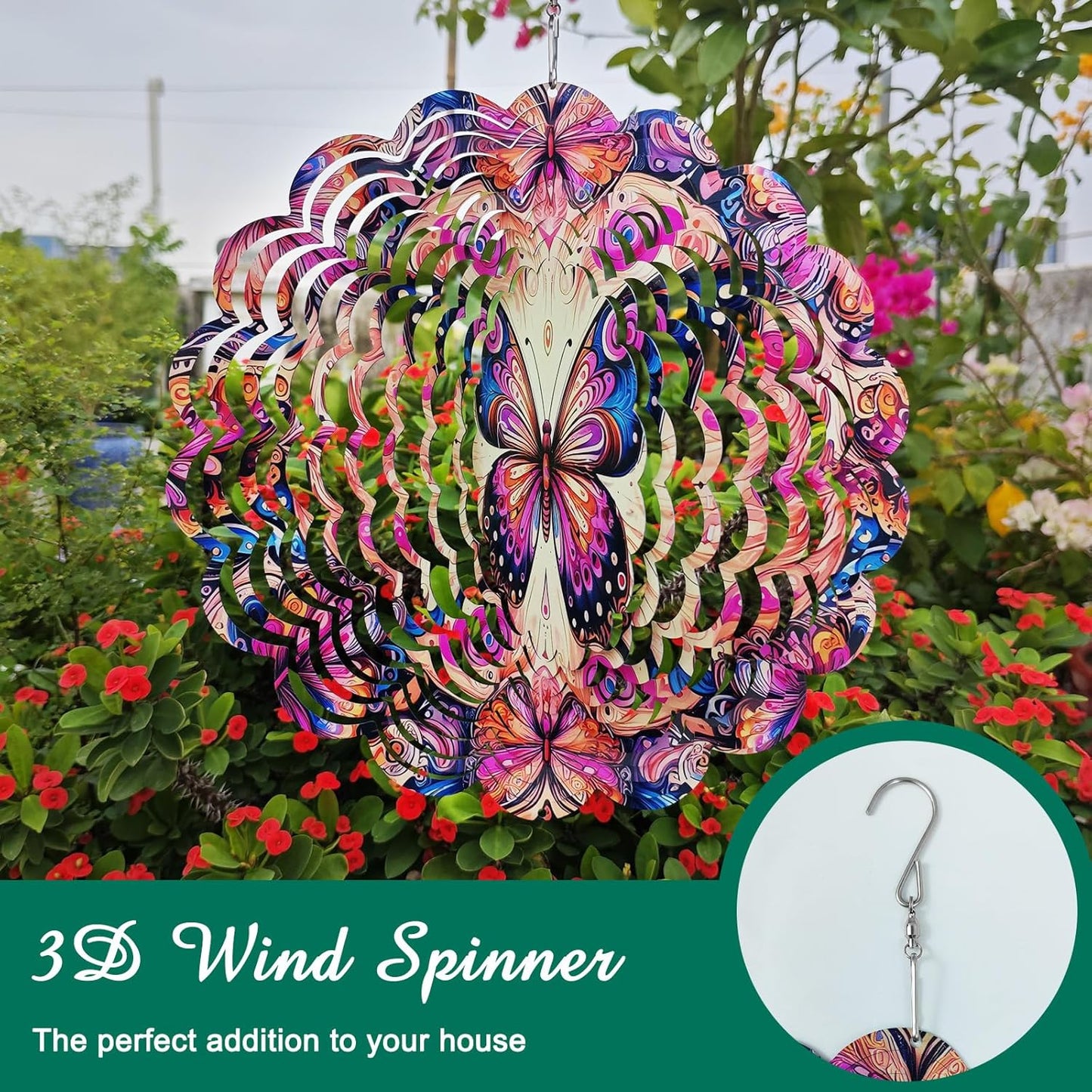 Wind Spinners Outdoor ButterflyArt12 inch 3D Stainless Steel Laser Cut Metal Art Geometric PatternWind Sculpture Hanging for Yard Garden Decorations Wind Sculpture Gifts Outdoor