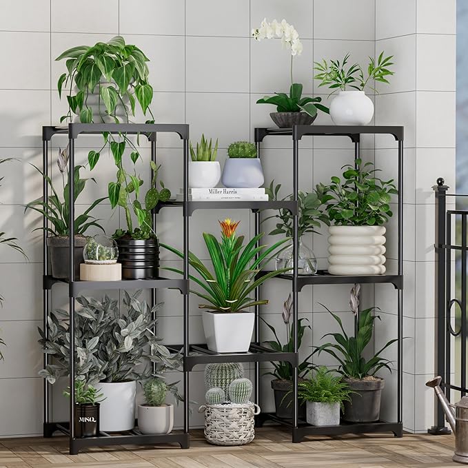 Metal Plant Stand Indoor Outdoor Plant Shelf Stand, 3 Tiers 8 Pots Potted Flower Plant Stands for Indoor Plants Multiple, Plant Shelves Stands Rack for Patio, Balcony, Living Room