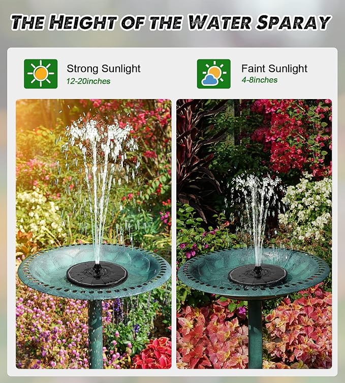 Solar Fountain Glass Panel with 2200 mah Battery, 3.5W Floating Solar Water Fountain with 4 Fixed Rods, Solar Fountain Pump for Bird Bath, Garden, Pond, Pool, Outdoor-White Lights