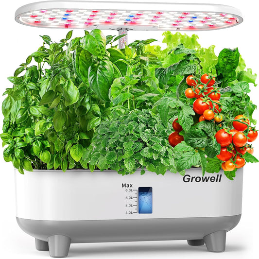 Hydroponics Growing System Kit, 16 Pods Indoor Garden with 28W Full Spectrum LED Grow Light, Auto Timer, 3 Smart Light Modes, 8L Large Herb Garden, Ideal Gardening Gift for Women, Men (White)