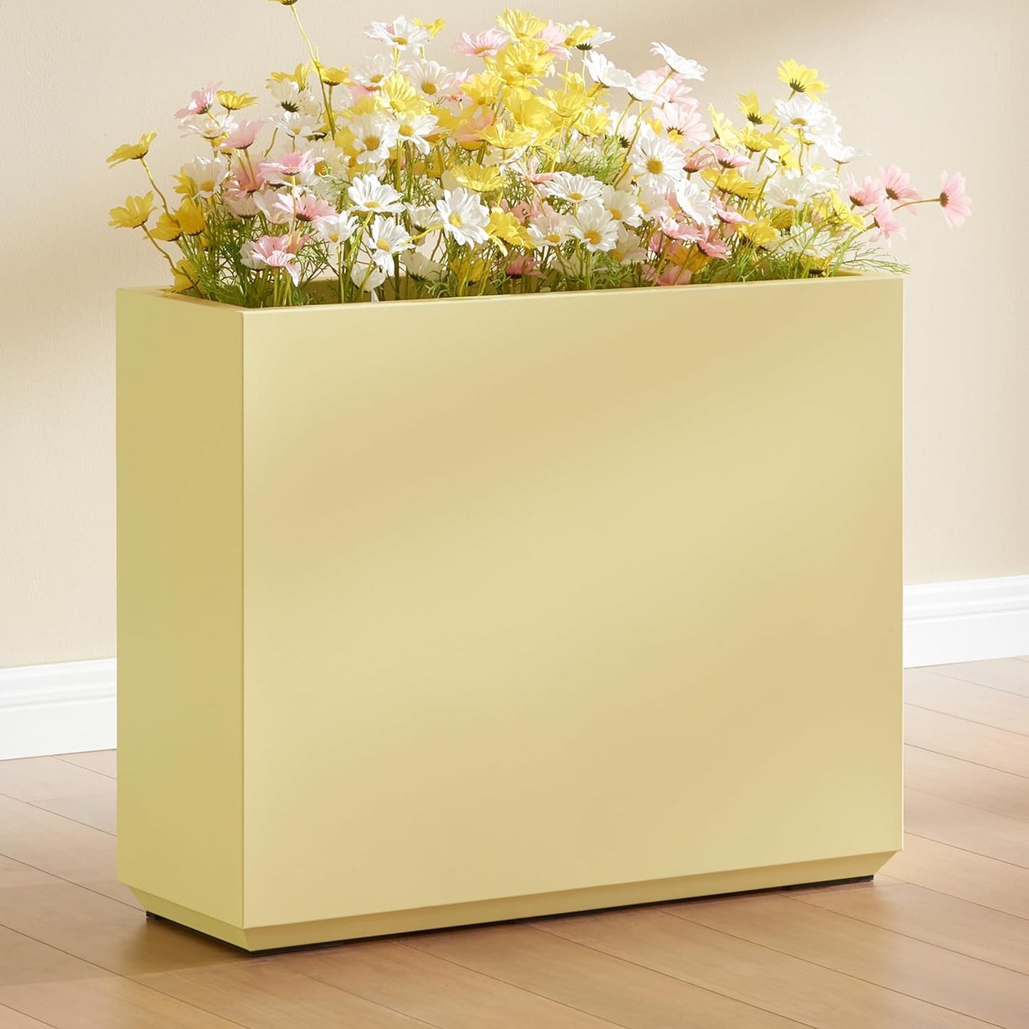 Metallic Heavy Outdoor Span Planter Box, Long and Tall Divider Planters, Flower Pot, Plant Container 30Lx10Wx24H, Bright Yellow, No Assemble and Seamless 30.8 Pounds