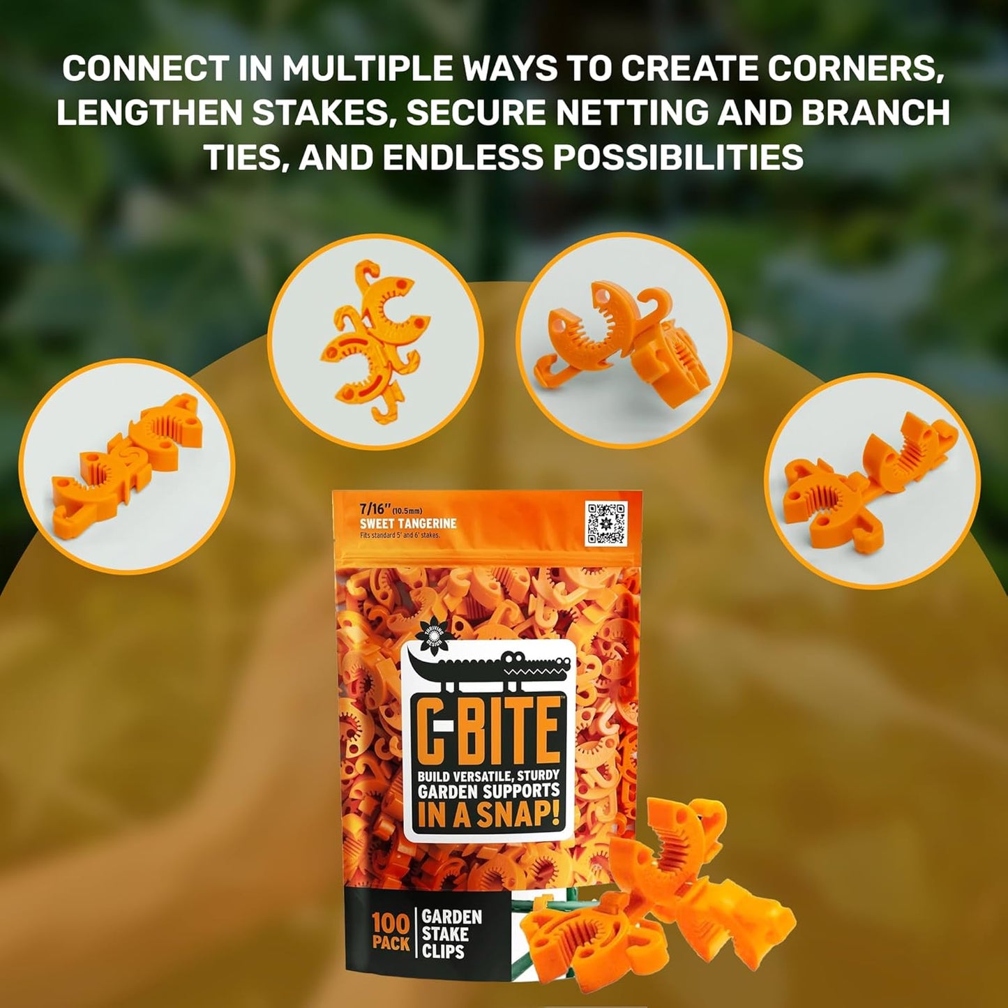 Plant Support Clips for Trellis, Garden Stakes, Wire Fence, Climbing Plants, Indoor Gardening, Hydroponics Systems, and Vines | Durable Gardening Clips (Tangerine Orange - 100 Pack)