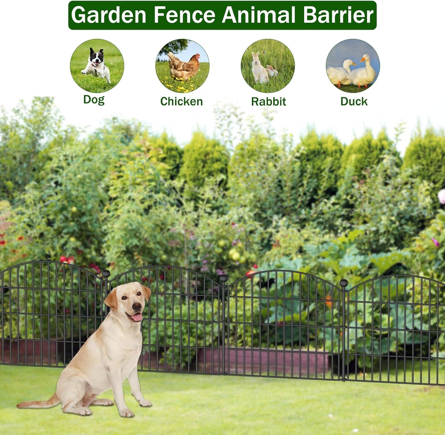 10 Panels No Dig Decorative Garden Fence Animal Barrier - 24 in (H) x 20 ft (L) - Dog Fence Outdoor for Yard, Rabbits and Small Pets - Tall Rustproof Metal Wire Fencing Border for Garden and Patio