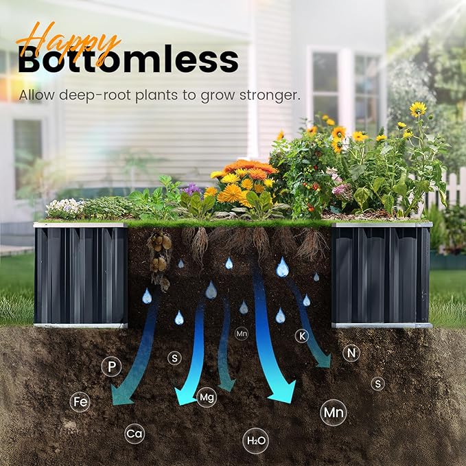 KING BIRD Raised Garden Bed 68" x 36" x 18" Heightened Galvanized Steel Metal Planter Box Outdoor for Deep-Rooted Vegetables, Flowers, Large Raised Bed Kit (Dark Grey)