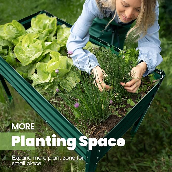 KING BIRD Raised Garden Bed with Legs Galvanized Elevated Planter Box for Backyard, Patio, Balcony, 33.9x17.7x31.5in, Green