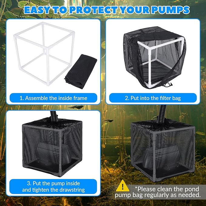 Pond Filter Box, Anti-Clogging Pond Filters for Outdoor Ponds Nylon Media Mesh Water Pump Cover Barrier Bag with Drawstring, Pond Pump Filter Bag (7 Inch)