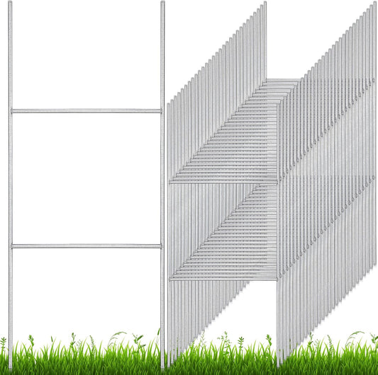 100 Pcs H Stakes for Yard Signs 24'' x 10'' Metal Heavy Duty H Frame Lawn Wire Stakes Weatherproof Metal Sign Holder Bulk for 4mm 5mm Corrugated Signs Board Guidepost Yard House Garden Decor