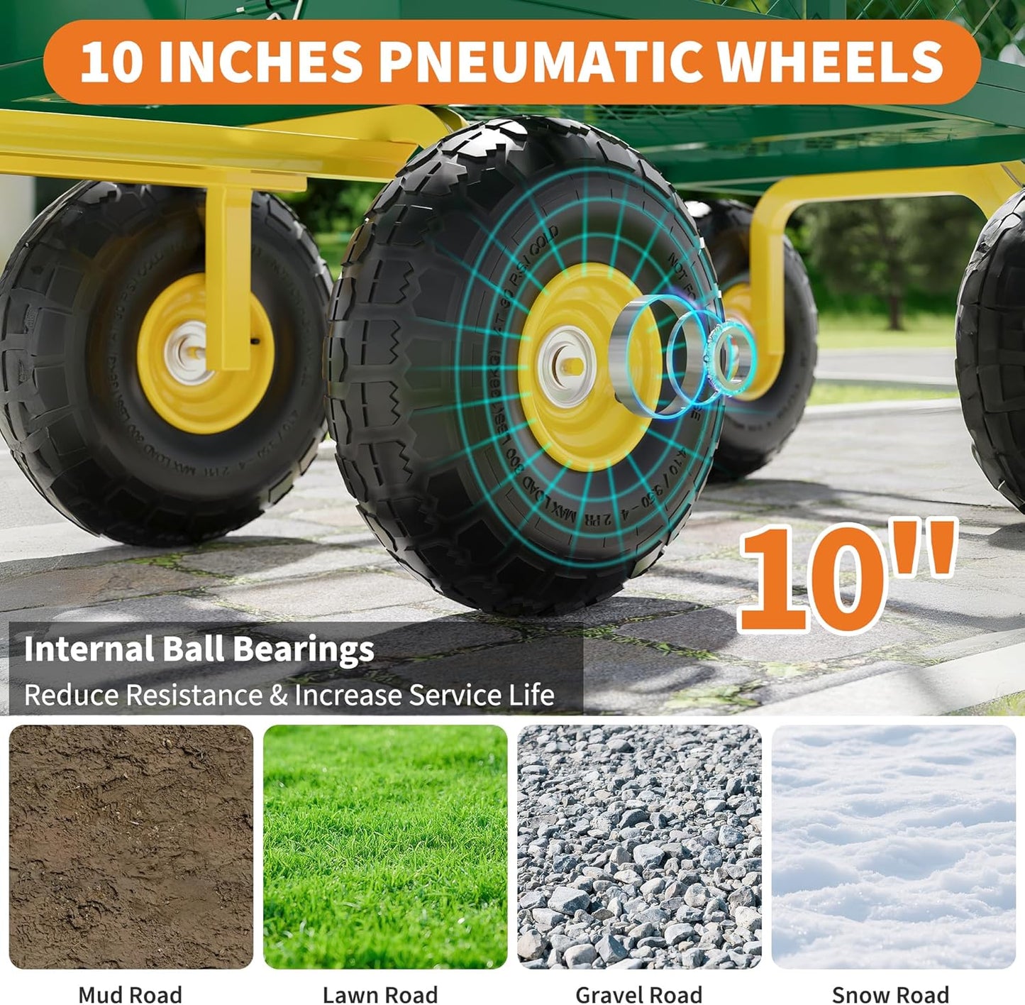 500 Lbs Garden Wagon, 2-in-1 Heavy-Duty Steel Garden Cart, with 10 Inch All-Terrain Tires and Removable Mesh Side Panels, 180° Rotating Handle, Metal Utility Yard Trailer, Outdoor Gardens Wagon Cart