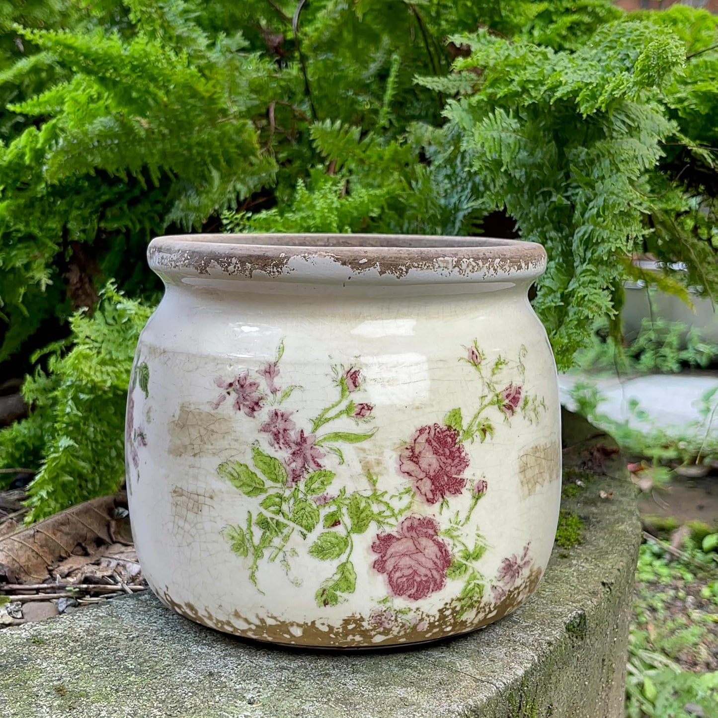 Vintage Ceramic Ice Crack Flower Pot with Drainage Holes, Country Rustic Planters for Indoor and Outdoor,Tuscan Decor,Home,Living Room, Garden Decor, Gardening Gift (Garden)