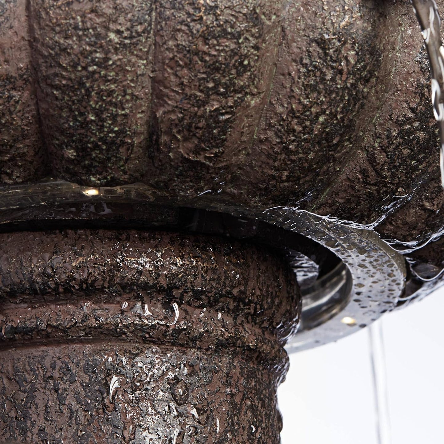 Rendaux 43" High Large Italian Outdoor Decor Gray Faux Stone Floor Fountain with Light LED Waterfall 3-Tier Standing Basin Water Feature for Outside Garden Patio Yard Backyard Porch - John Timberland