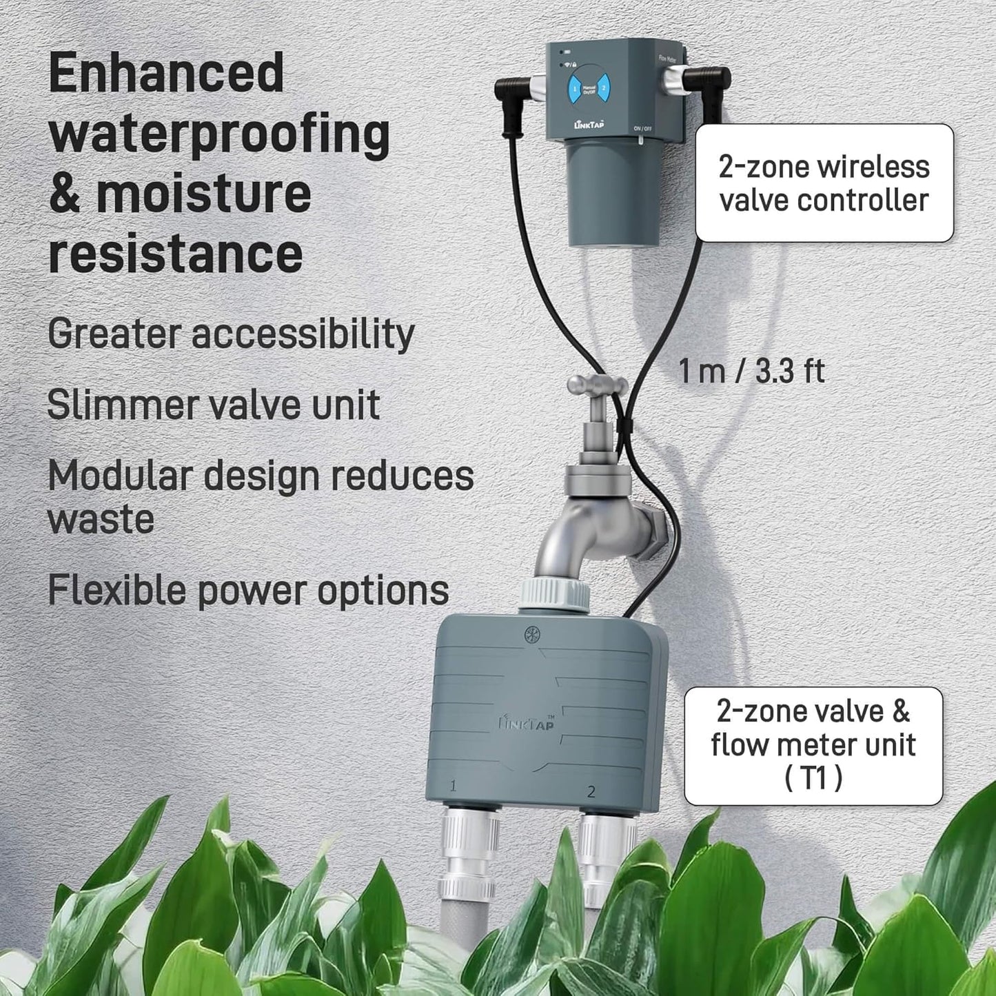 LinkTap T1 Smart 2-Zone Water Timer & Gateway, Built-in Flow Meters, Real-Time Fault Detection & Notification, Weather Adaptive, Better Range Than WiFi Hose Timer, IP66, Alexa, 2-Year Warranty