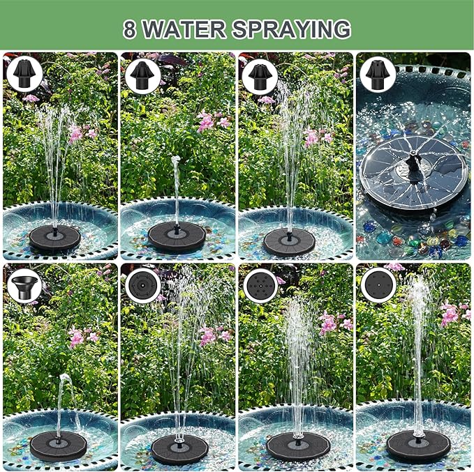 Solar Fountain Upgraded High Efficiency Glass Solar Panel, Solar Bird Bath Fountains with Flower No Battery,Solar Water Pump Fountain for Bird Bath Garden Small Ponds Outdoor Décor(Black)