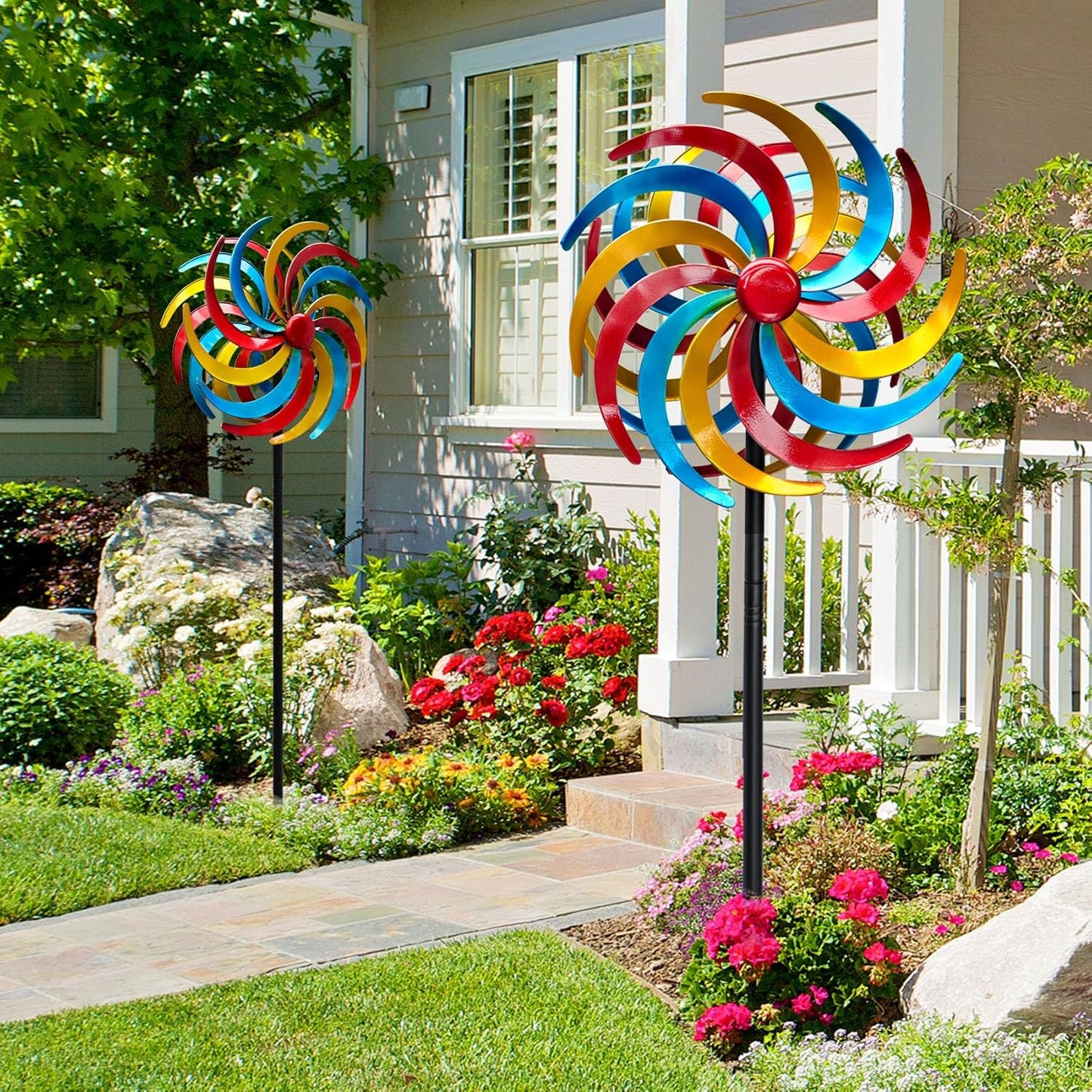 Wind Spinners Outdoor, Colorful Kinetic Wind Sculptures & Spinners, 63" Double-Side Metal Wind Spinner for Yard and Garden, Lawn Art Decorations