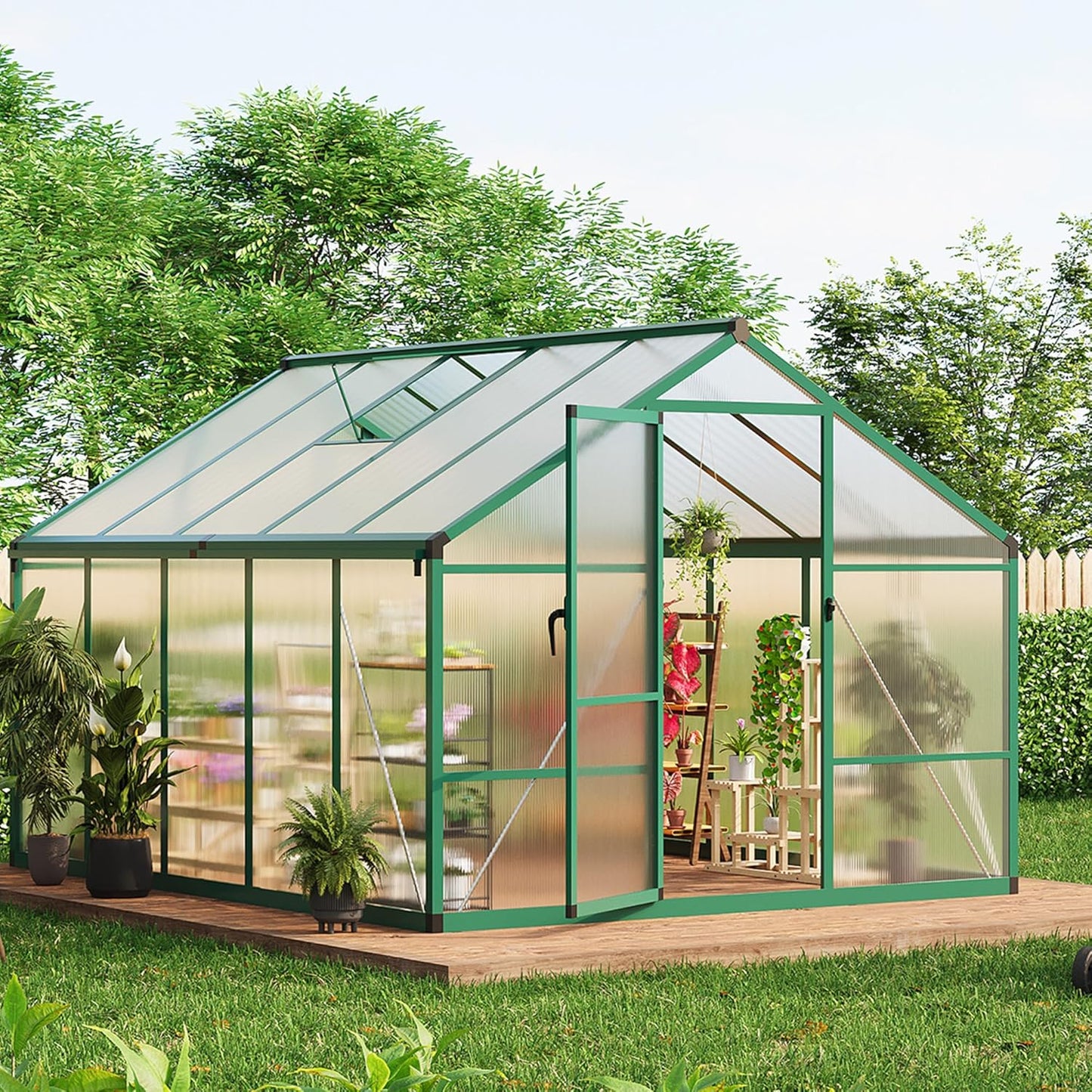 8 x 10 FT Greenhouse, Greenhouses for Outside, Polycarbonate Greenhouse with Aluminum Frame, Lockable Door and Ajustable Roof Vent for Backyard, Green Houses for Outside Garden Backyard, Patio