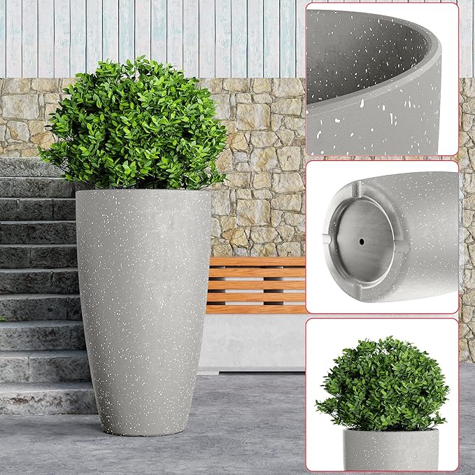 QCQHDU 21 inch Tall Planters for Indoor & Outdoor Plants, 2 Pack Sturdy Plant-Flower-Tree Pots for Front Porch Patio Deck Living Room Decor