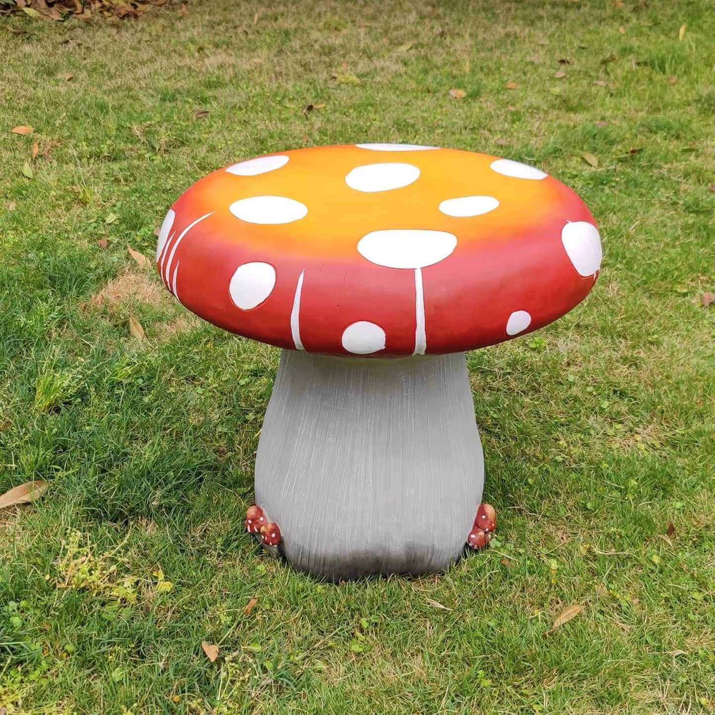 Mushroom Resin Statue 20.8'' High Indoor Outdoor Table Over Sized Sculpture Courtyard Lawn Pond Ornament Garden Outdoor Patio Round Table Stool Decoration Red Mushroom