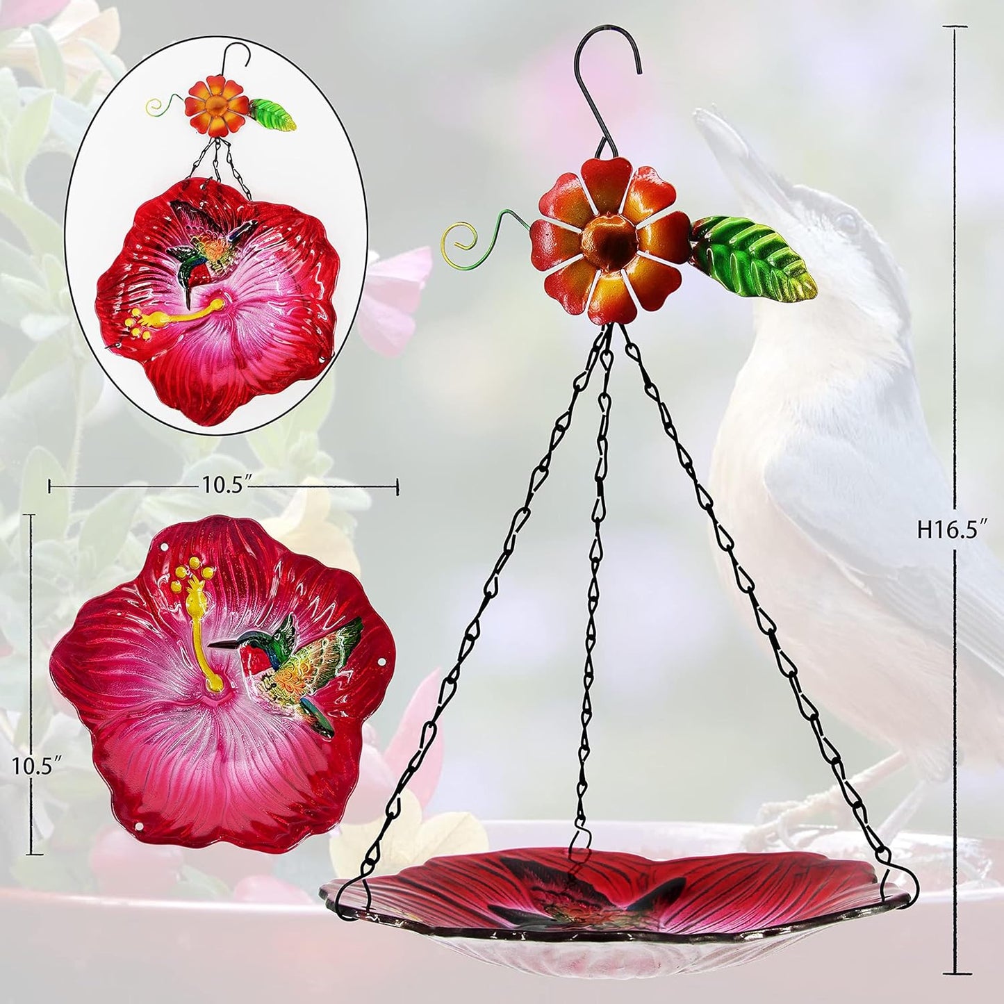 Hanging Bird Bath Glass BirdBath Hummingbird Outdoor Bird Feeder Garden Yard Decorations