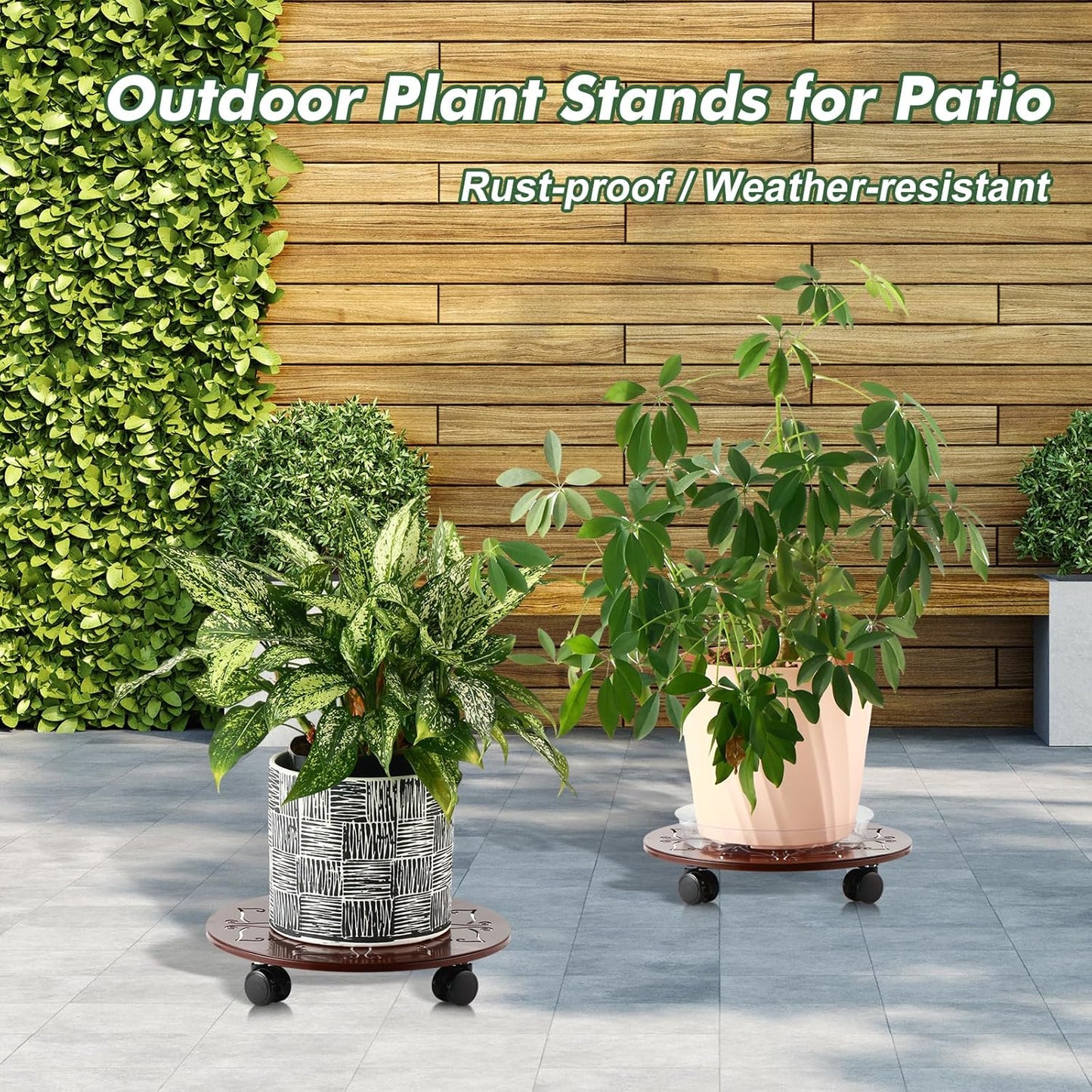 3 Packs 13.6 inches Large Metal Plant Caddy with Wheels Round Planter Dolly Pot Mover Rollers Wrought Iron Rolling Plant Stands Indoor Outdoor Wheeled Plant Holder Coaster Trolley, Butterfly, Brown