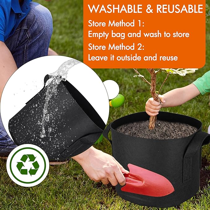 Gardzen 10-Pack 25 Gallon Grow Bags, 300G Thickened Aeration Fabric Pots with Handles, Heavy Duty Cloth Pots for Plants