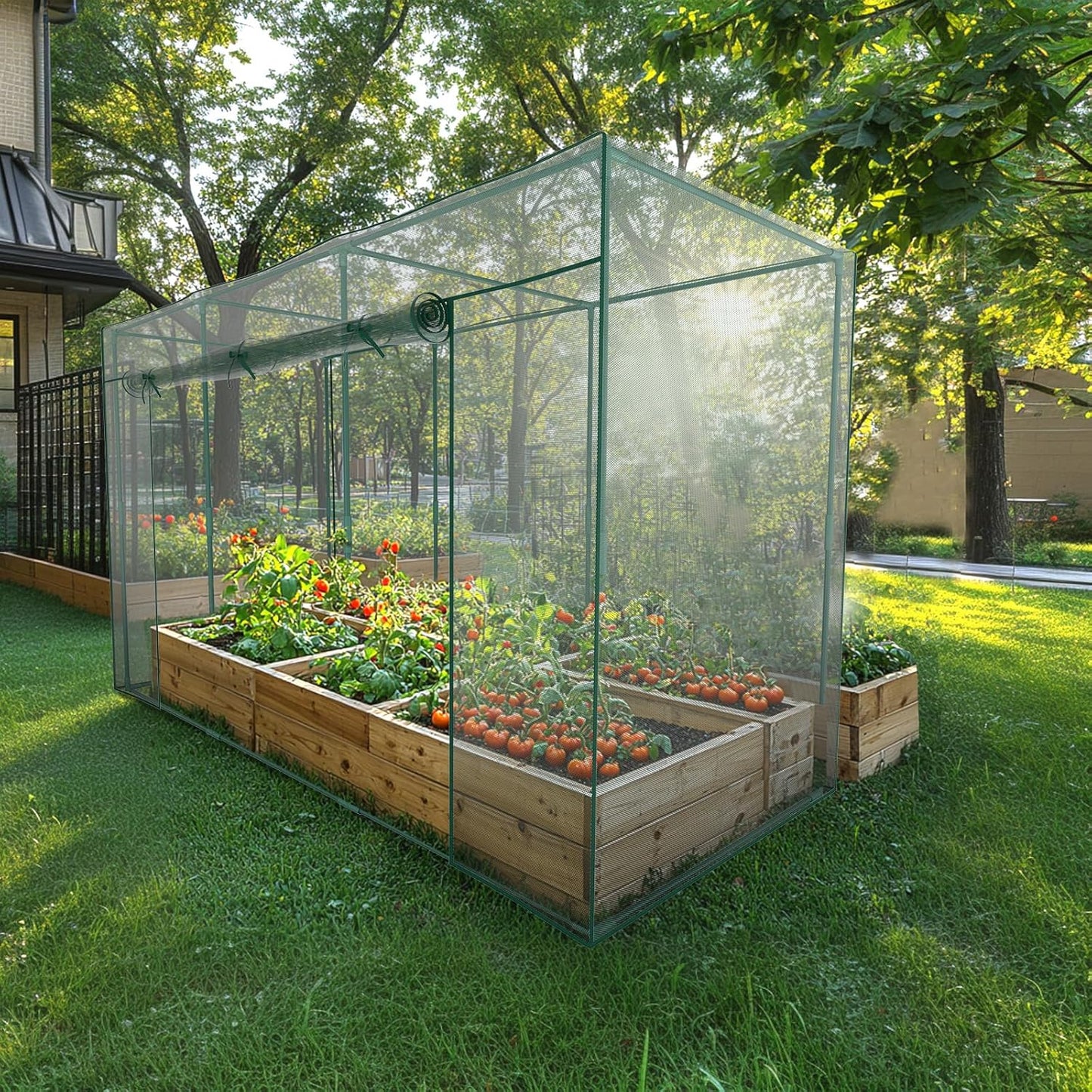 Crop Cages for Garden Plant, 9.8x3.3x6 Ft Plant Protection Tent with Zippered Door, Raised Bed Cover, Garden Bed Cover with Frame, Wind-Resistant Plant Cages for Outdoor Plants Vegetable Flower