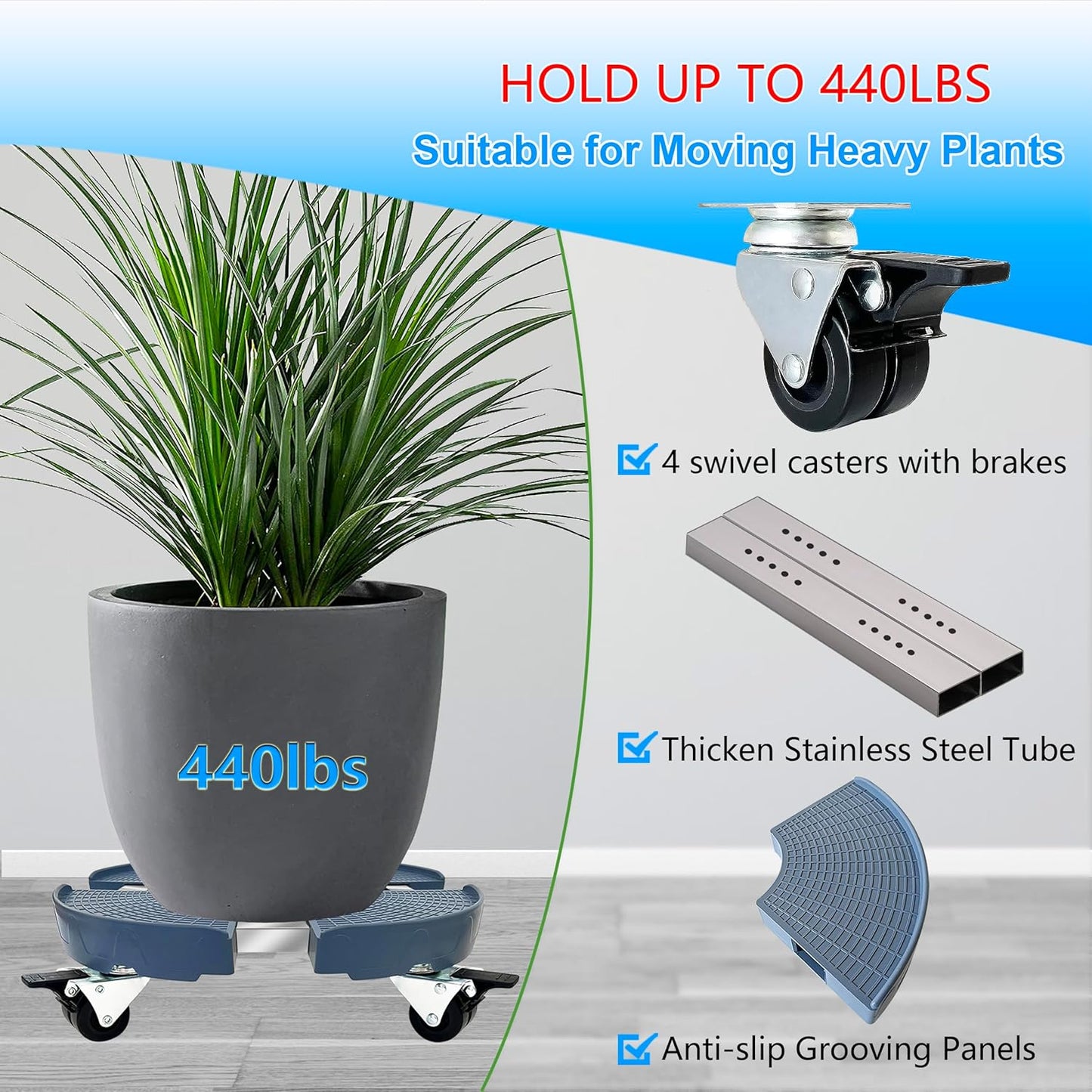 CASIMR 2 Pack Plant Stand with Wheels, Adjustable 15-20" Heavy Duty Plant Caddy with Casters, Indoor Outdoor Large Potted Planter Cart Dolly, Rolling Plant Stand for Flower Pot, 440lb Capacity