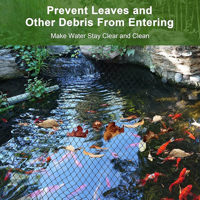 Pond Netting, Pond Netting for Koi Ponds 14 x 14 FT Pond Net, Heavy Duty Woven Fine Mesh Pond Garden Pool Netting Kit for Leaves to Catch Leaves and Debris, Protects Koi Fish from Birds Cats Predators