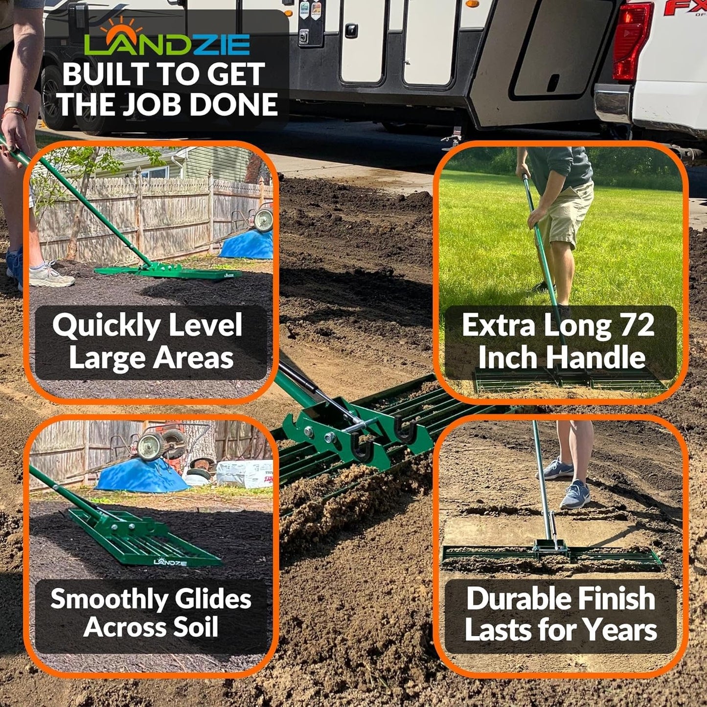 Landzie AeroLeveler - The Lawn Leveling Rake That Never Flips - Patented 36 inch Wide Pneumatic Lawn Level for Yard, Dirt, Soil, Sand, Provides Stability and Control Without Flipping Over