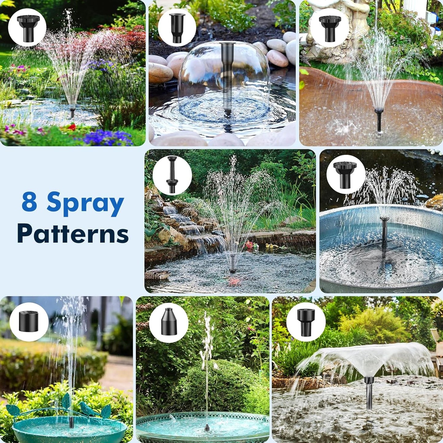 POPOSOAP Solar Fountain Pump with Pond Filter Kit, 8W Solar Pond Pump with Pond Filter Box, Pond Filter for Outdoor Pond Garden Fountain Waterfall DIY Water Feature-P3081