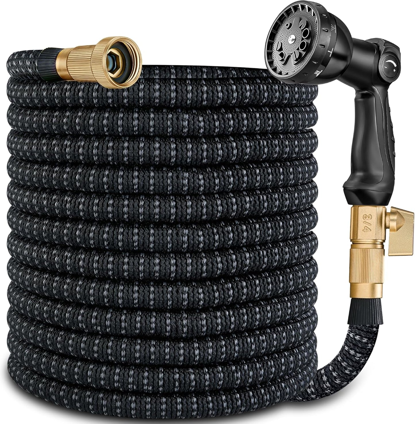 50 ft Expandable Garden Hose - Expanding Water Hose with 10 Spray Nozzles&3/4" Solid Brass Fittings - Retractable,Flexible，Lightweight No-Kink Free&Tangle Car Washing Pipe for Yard,Outdoor